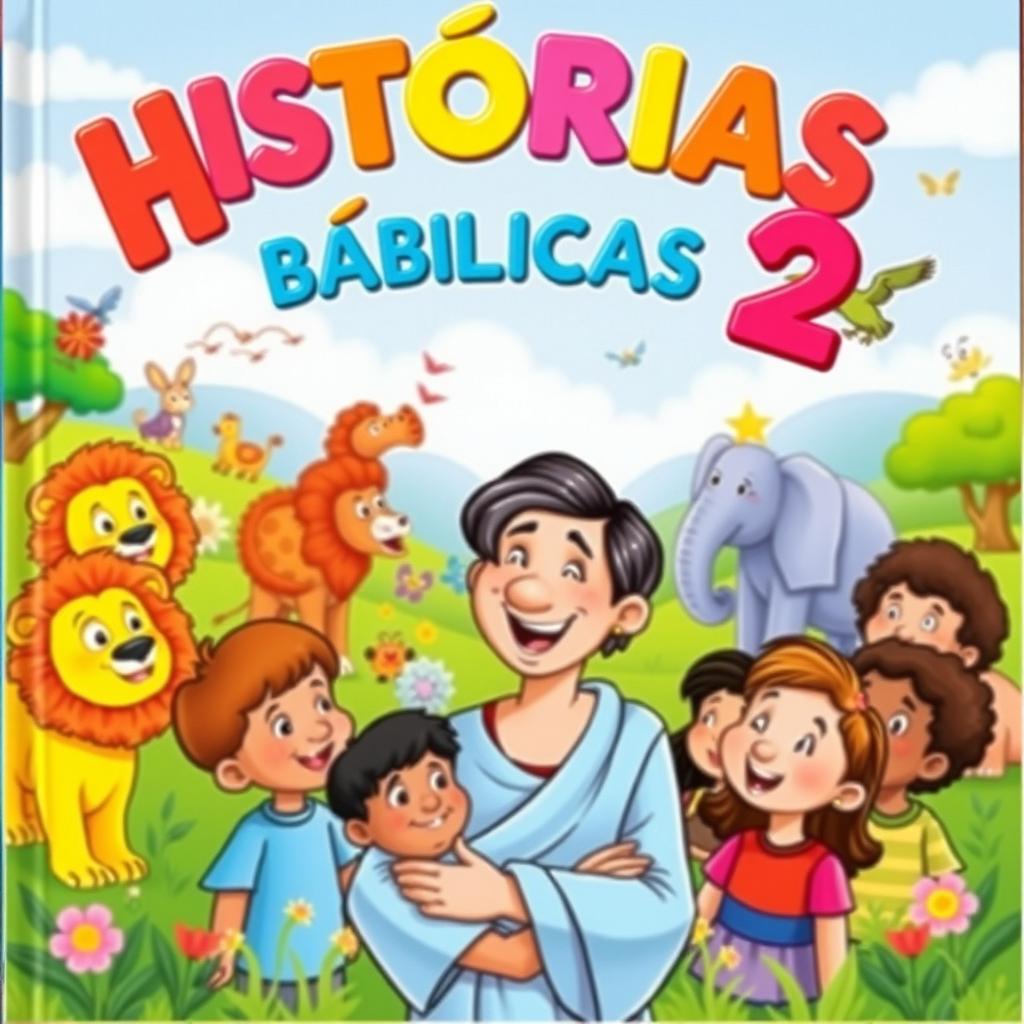 A cheerful and colorful cover for a children's book titled 'HISTÓRIAS BÍBLICAS 2'