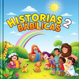 A delightful and imaginative cover for a children's book titled 'HISTÓRIAS BÍBLICAS 2'