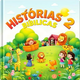 A delightful and imaginative cover for a children's book titled 'HISTÓRIAS BÍBLICAS 2'
