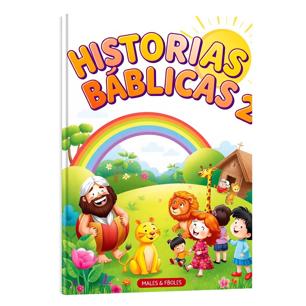 A delightful and imaginative cover for a children's book titled 'HISTÓRIAS BÍBLICAS 2'