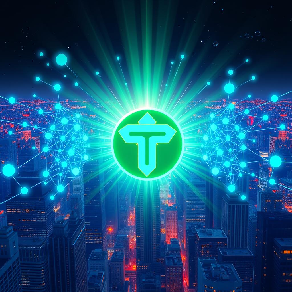 A vibrant and futuristic digital artwork representing the Toncoin cryptocurrency