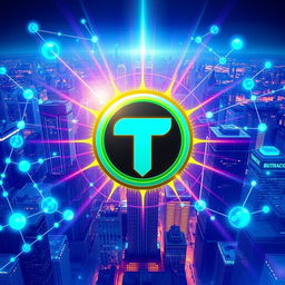 A vibrant and futuristic digital artwork representing the Toncoin cryptocurrency