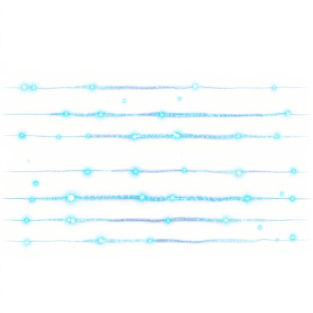 Multiple horizontal blue sparks on a white background, arranged in a way that creates a visually captivating and dynamic scene