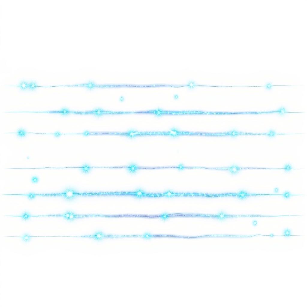 Multiple horizontal blue sparks on a white background, arranged in a way that creates a visually captivating and dynamic scene