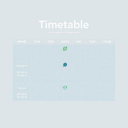 Create a sleek and modern timetable graphic for a school schedule that includes days of the week, subjects, and class times