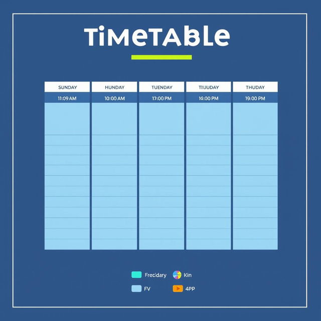 Create a sleek and modern timetable graphic for a school schedule that includes days of the week, subjects, and class times