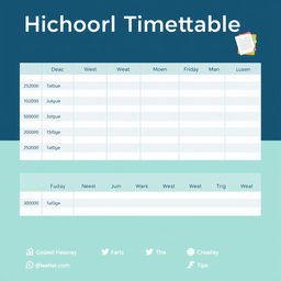 Create a sleek and modern timetable graphic for a school schedule that includes days of the week, subjects, and class times