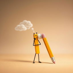 A pencil designed to resemble a person, with an eraser at the end that looks like a brain