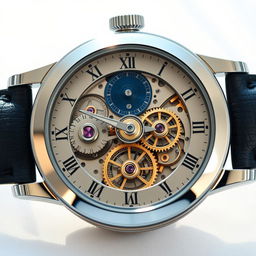 A mesmerizing design of a hand watch showcasing its intricate inner mechanics