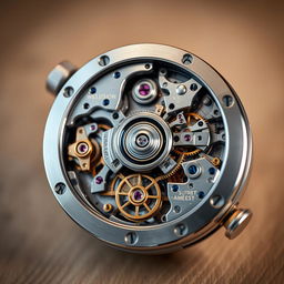 A mesmerizing and intricately detailed design of a mechanical watch's inner workings, showcasing the complex gears, springs, and movements that make the watch function