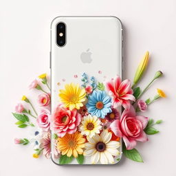A beautiful and vibrant phone cover design featuring an array of colorful and delicate flowers, including roses, daisies, and lilies