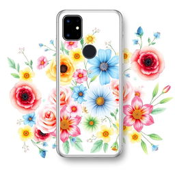 A beautiful and vibrant phone cover design featuring an array of colorful and delicate flowers, including roses, daisies, and lilies