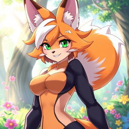 A captivating and alluring female furry fox character, illustrated in a vibrant anime style
