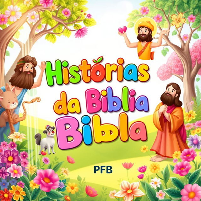 A whimsical cover design for a children's book titled 'Histórias da Bíblia' by author PFB