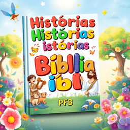 A whimsical cover design for a children's book titled 'Histórias da Bíblia' by author PFB