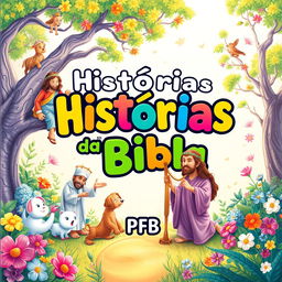 A whimsical cover design for a children's book titled 'Histórias da Bíblia' by author PFB