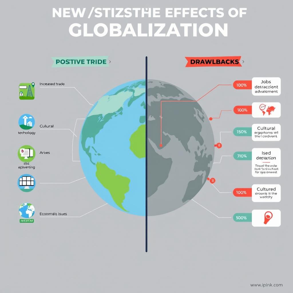 A visually engaging infographic highlighting the positive and negative effects of globalization