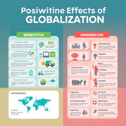 A visually engaging infographic highlighting the positive and negative effects of globalization