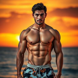 A highly defined male model showcasing a stunning six-pack abdominal set