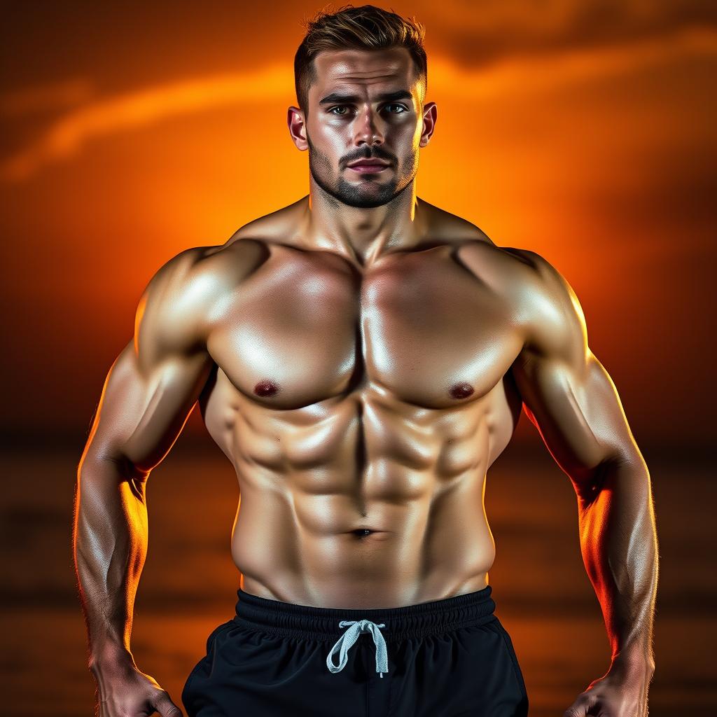 A highly defined male model showcasing a stunning six-pack abdominal set