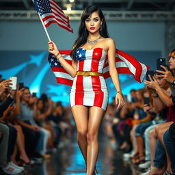 A full length photograph of a beautiful 19-year-old woman with pale skin and black hair