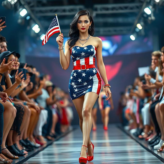 A full length photograph of a beautiful 19-year-old woman with pale skin and black hair