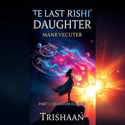 A captivating book cover for the title "The Last Rishi's Daughter" featuring a dramatic cosmic event, specifically a vibrant supernova bursting with colors and energy, set against a starry night sky