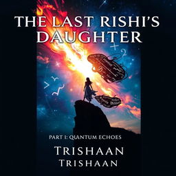 A captivating book cover for the title "The Last Rishi's Daughter" featuring a dramatic cosmic event, specifically a vibrant supernova bursting with colors and energy, set against a starry night sky