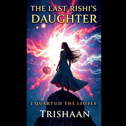 A captivating book cover for the title "The Last Rishi's Daughter" featuring a dramatic cosmic event, specifically a vibrant supernova bursting with colors and energy, set against a starry night sky