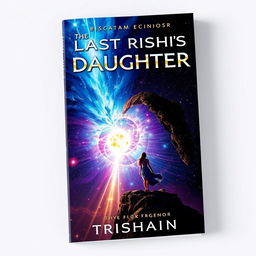 A visually stunning book cover for the title "The Last Rishi's Daughter - QUANTUM ECHOES" featuring a dramatic cosmic event, specifically a mesmerizing supernova exploding in brilliant hues of blue, purple, and gold, set against a deep space backdrop filled with stars