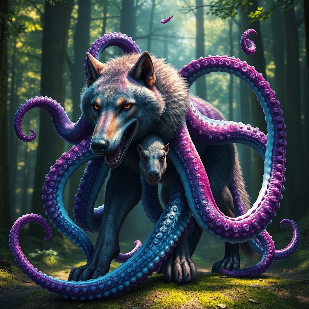 A captivating creature that seamlessly merges the features of a wolf with the mesmerizing tentacles of an octopus