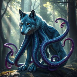 A captivating creature that seamlessly merges the features of a wolf with the mesmerizing tentacles of an octopus