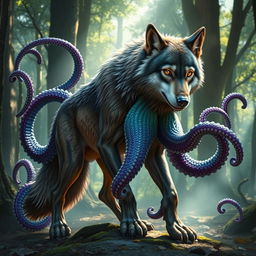 A captivating creature that seamlessly merges the features of a wolf with the mesmerizing tentacles of an octopus