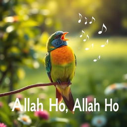 A colorful bird perched on a branch, singing joyfully