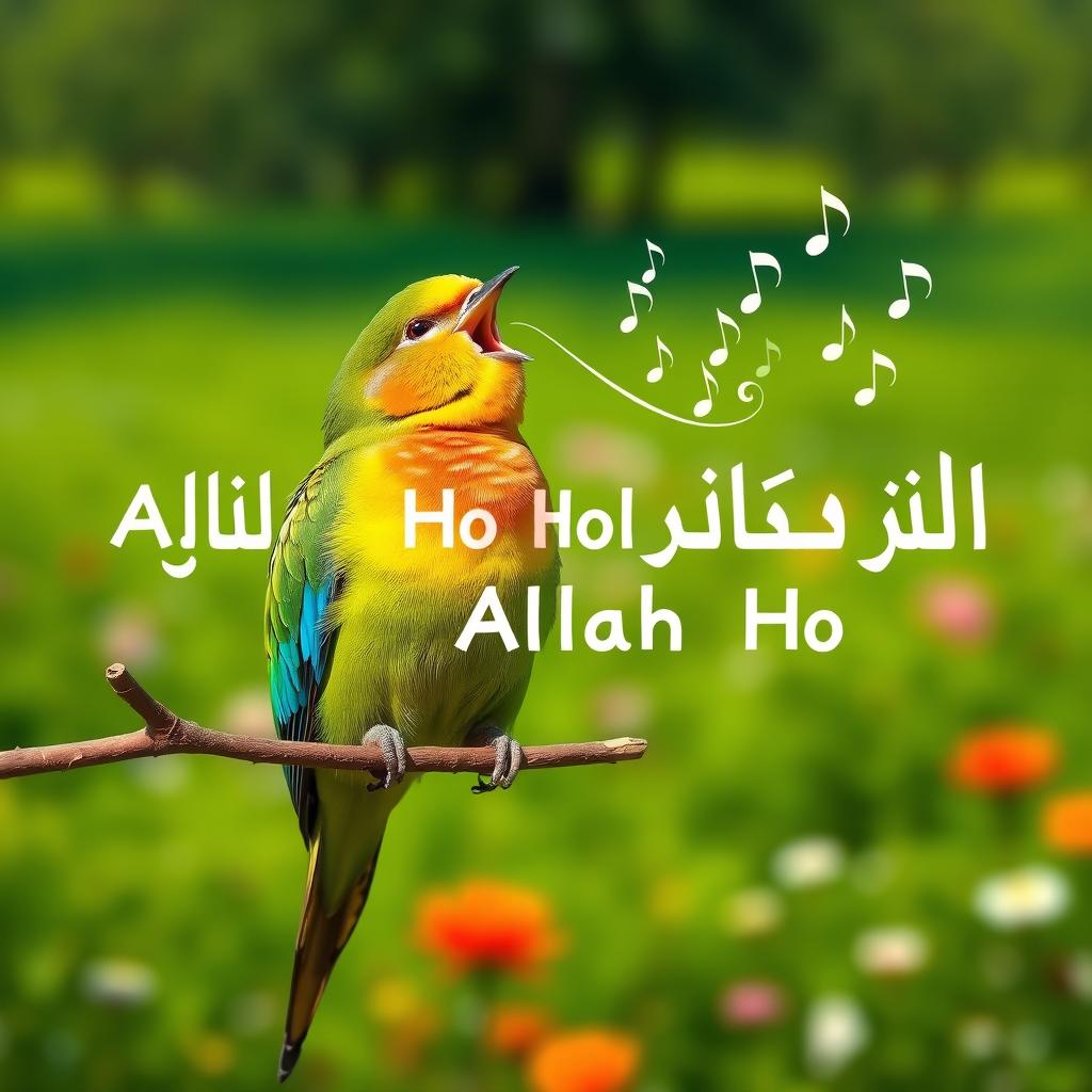 A colorful bird perched on a branch, singing joyfully