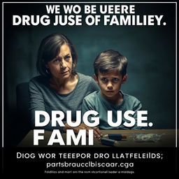 A dramatic and emotional poster depicting a mother and her child in a somber room
