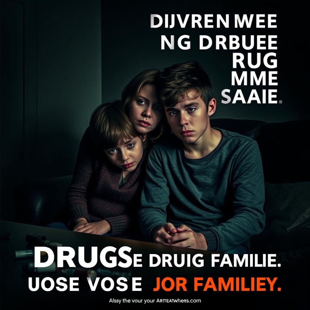 A dramatic and emotional poster depicting a mother and her child in a somber room