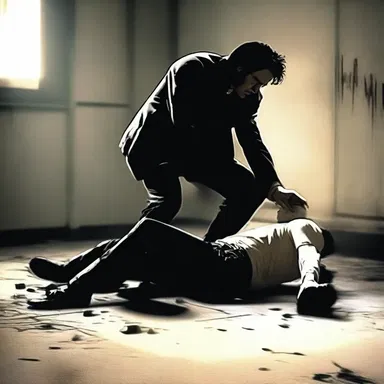The protagonist was repeatedly hit in the head until he was completely ko'd, adding to the terror of the scene.