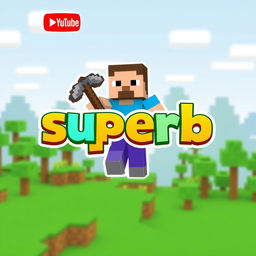 A friendly and colorful profile picture designed for a YouTube channel, featuring a Minecraft-themed background with blocky landscapes, trees, and iconic Minecraft elements like a blocky character holding a pickaxe