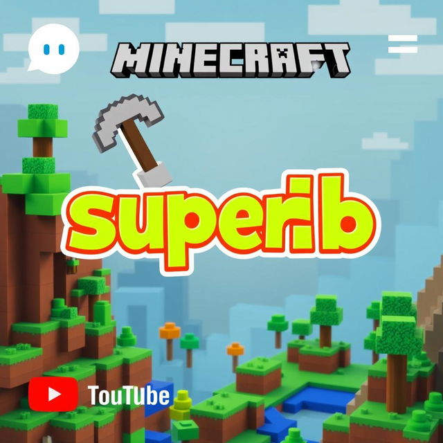 A friendly and colorful profile picture designed for a YouTube channel, featuring a Minecraft-themed background with blocky landscapes, trees, and iconic Minecraft elements like a blocky character holding a pickaxe