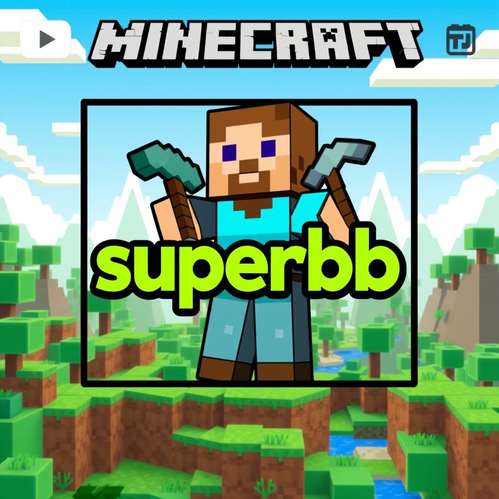 A friendly and colorful profile picture designed for a YouTube channel, featuring a Minecraft-themed background with blocky landscapes, trees, and iconic Minecraft elements like a blocky character holding a pickaxe