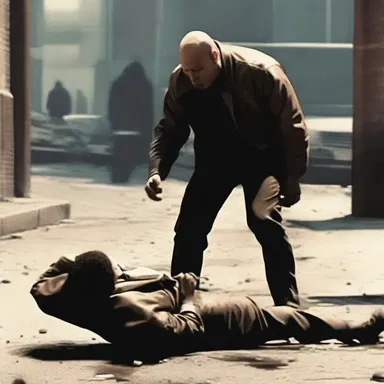 The protagonist was repeatedly hit in the head until he was completely ko'd, adding to the terror of the scene.