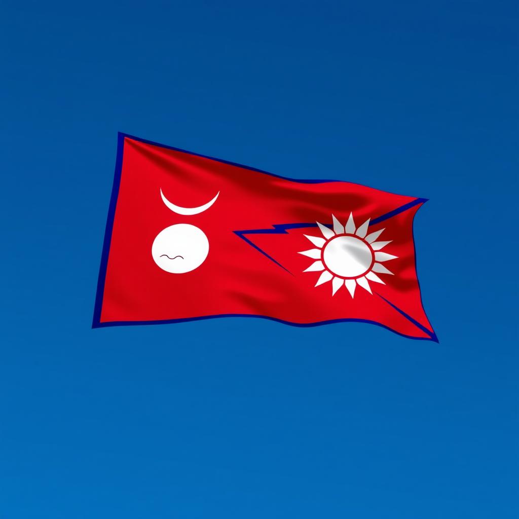 A stylized representation of the Nepal flag, featuring the unique crimson and blue colors