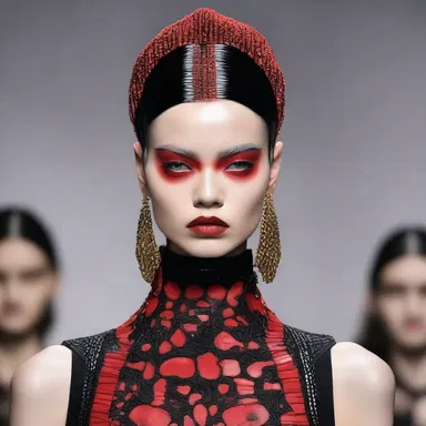 The designer showcased a bold and avant-garde collection featuring models with dramatic makeup, giving them a ko'd appearance that pushed the boundaries of traditional fashion.