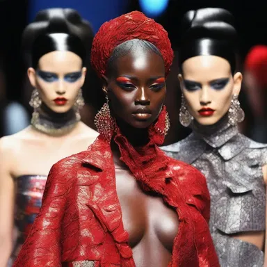 The designer showcased a bold and avant-garde collection featuring models with dramatic makeup, giving them a ko'd appearance that pushed the boundaries of traditional fashion.