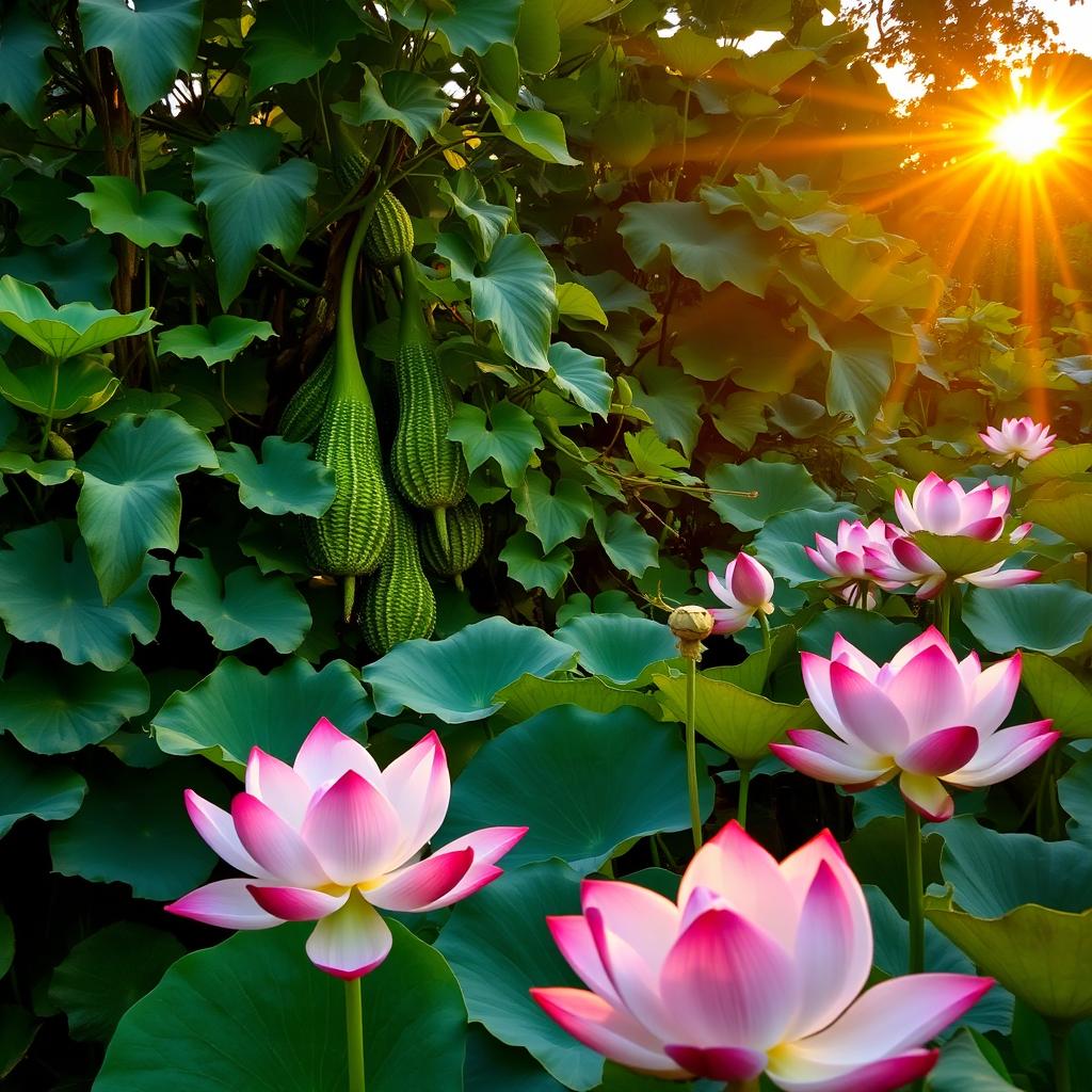 A serene garden featuring Buddha's hand fruit (citrus medica var