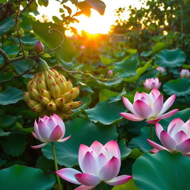 A serene garden featuring Buddha's hand fruit (citrus medica var