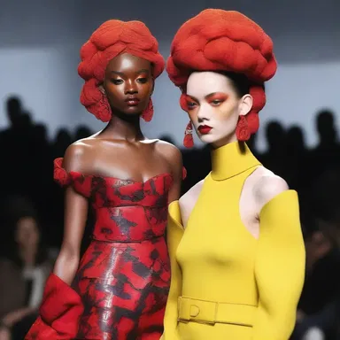 The designer showcased a bold and avant-garde collection featuring models with dramatic makeup, giving them a ko'd appearance that pushed the boundaries of traditional fashion.