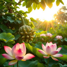 A serene garden featuring Buddha's hand fruit (citrus medica var