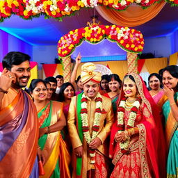A vibrant Indian wedding scene capturing the rich cultural elements and joyful atmosphere